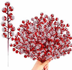 lot 9417 image: Zhmiyiqijiay 35 Pack Christmas Tree Decorations 8 Inch Christmas Snowy Red Frosted Berry Picks Artificial Holly Berry Stems for Christmas Tree Branches Fillers Ornaments Christmas Decor Home Party