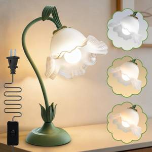 lot 9433 image: InlyXairce Vintage Flower Night Light � 3 Color Modes LED Table Lamp, Kawaii Cute Bedside Lamp, Ideal Gift for Girls and Women, Ambient Decor for Bedroom, Nightstand and Living Room (Green Lily)