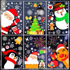 lot 10134 image: 9 Sheets 200Pcs Christmas Window Stickers Xmas Decals Decorations for Glass Snowflake Santa Claus Reindeer Window Cling Sticker for Holiday