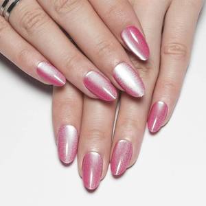 lot 10140 image: Rose Red Cat Eye Press on Nails Extra Short Almond, Holographic Glossy Reusable Soft Gel False Nails with Designs, 24Pcs Stick on Nails for Women Daily Wear and Gift