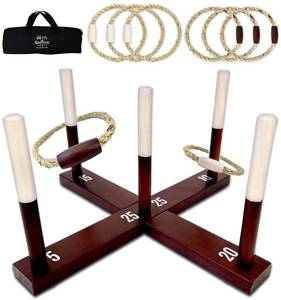lot 11348 image: Swooc Games - Premium Rustic Ring Toss Game (All Weather) - Easy Setup and Extra Games Included - Outdoor Ring Toss Game for Adults and Kids - Yard Activity For Adults - Oversized Lawn Activity Rope Set