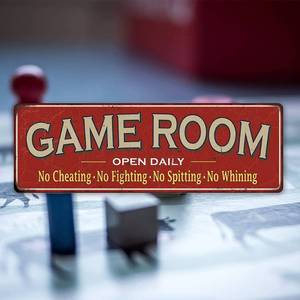 lot 12064 image: Game Room Red Metal Sign Wall Signs Ideas Decorations Games Arcade Retro Gamer Art Accessories Theater Tin Plaque Art Gift 6 x 18 High Gloss Metal 206180091033 (Slight Bent)