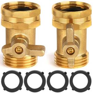 lot 12073 image: 2 Pack Garden Hose Shut Off Valve - Extended Handle - 34in Heavy Duty Solid Brass Hose Connector Water Shut Off Valve Hose Shutoff Valve with 4 Pcs Hose Washers