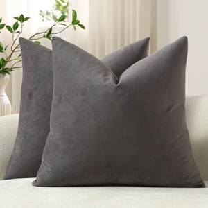 lot 12076 image: DEZENE Euro Sham Covers 24x24 Dark-Grey Pack of 2 Cozy Soft Velvet Square Modern Luxury Decorative Throw Pillow Cases for Sofa Couch Living Room Bed Home Decor