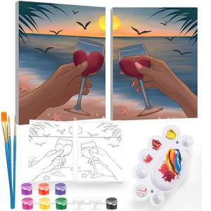 lot 18069 image: 2Pcs Sip and Paint Kit for Adults,Valentines Couple Painting Kit Supplies Canvas, Pre Drawn Canvas to Paint for Date Night for Couples DIY Acrylic Painting Kits Party Favor 810