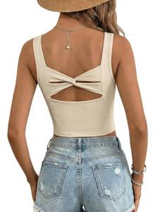 lot 18070 image: Dokotoo Workout Tank Tops for Women with Built in Bras Summer Sleeveless Gym Clothes Crisscross Athletic Yoga Shirts Apricot Large
