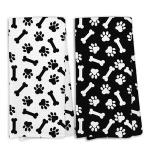 lot 18079 image: KTYHD Dog Paws Kitchen Towels, Dog Mom Dad Lovers Gifts for Women Men Dish Towels for Kitchen, Black and White Dogs Bathroom Hand Towels Decorative Set of 2, Pet Lover Gifts