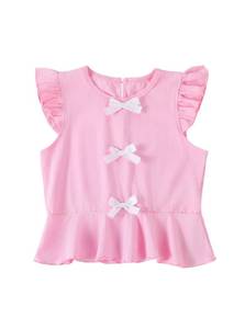 lot 18081 image: Ecolala Girls Shirts Ruffle Sleeve Summer Crop Tops Cute Bow Casual Peplum Blouses Pink 11-12 Years