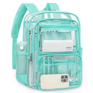 lot 18086 image: Attmu Clear Backpack for School, Large Heavy Duty Clear Bookbag with Luggage Strap and Stitches for Girls Boys (Mint Green)