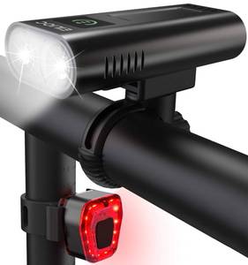 lot 18092 image: EILIOC 6400mAh Bike Lights for Night Riding, USB C Rechargeable Bicycle Headlight and Taillight Set, Super Bright 1200 Lumen, IPX5 Waterproof, Aluminum Alloy, 5 Modes, White, Red or Black