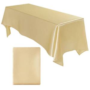 lot 18095 image: QandJ FABRIC CO. 1 Pack Satin Tablecloth 100percent Polyester 102x58 Inch Champagne Gold Table Cloth Rectangular Table Cover for Wedding Party Banquet Dining Room Decor