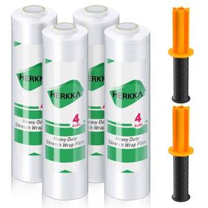 lot 19004 image: Stretch Film, HERKKA Stretch Wrap with Handles Industrial Strength, Moving Wrapping Plastic Roll, Shrink Wrap for Pallet Wrap, 15in x 1000 Feet, 4 Pack, 60 Gauge