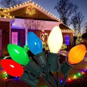 lot 19006 image: Couah 25Ft C9 Vintage Christmas LED String Lights with 27 Multicolor LED Bulbs, Hanging String Lights for Indoor Outdoor Roofline Party Wedding Christmas Decorations (Green Wire)