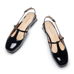 lot 19061 image: C.Paravano Slingback Heels for Women  T-Strap Mary Jane Shoes  Womens Pumps  Low Heel Dress Shoes(Size 7.5,Black)
