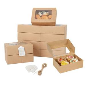 lot 19062 image: YEKTFS 24 Pcs Cookie Boxes with Window for Paper Gift Giving Brown Bakery Gift Boxes 9 x 6.3 x 3 Inch, Easy Estate Holiday Packaging for Cookie, Cupcaked, Donuts and Pastries