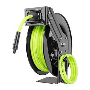 lot 19072 image: Flexzilla� Retractable Air Hose Reel  Open Face  Single Axle Arm  38  x 50   ZillaGreen