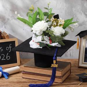 lot 19982 image: Novabright Black 2026 Graduation Flower Bouquet Grad Centerpiece Graduation Cap Flower Box Floral Arrangements Candy Gift Box for Class of 2026 Ceremony Table Party Favors