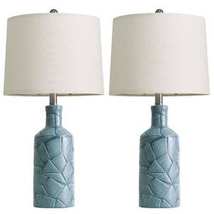 lot 19993 image: PoKat 26ftft Farmhouse Ceramic Table Lamps Set of 2, Blue Bedside Lamps for Living Room, Nightstand Lamps for Bedroom Night Stands, Bedroom Lamps for Side Table End Table Hallway, Blue