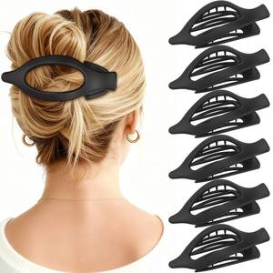 lot 20109 image: CHANDAT Flat Hair Clip 6 pcs Lay Down Claw Clips Hair Accessories for Women (Black) (5 Only)