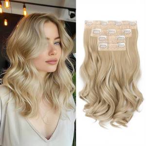 lot 20111 image: CROWN GUIDE Wavy Clip In Hair Extensions, 14 inch 4PCS Short Curly Hair Extensions Clip Ins Soft Synthetic Lightweight, Invisible Lace Weft Natural Volume Hairpieces for Women (Gold Blonde Highlight)