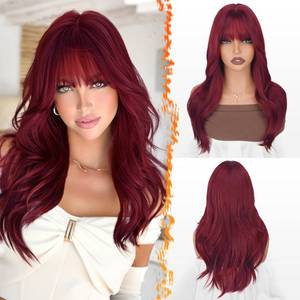lot 20117 image: BARSDAR Burgundy Red Layered Wig with Bangs - 20 Inch Red Layered Wig with Bangs for Women - Natural Looking Soft Wavy Synthetic Wigs Straight Layers Haircut Fringe Daily Party Halloween