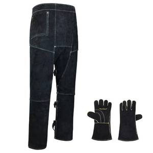 lot 20128 image: Leather Welding Chaps Pants with Gloves,Heavy Duty Heat Resistant Leg Protection with Pocket, Adjustable (Medium, Black)