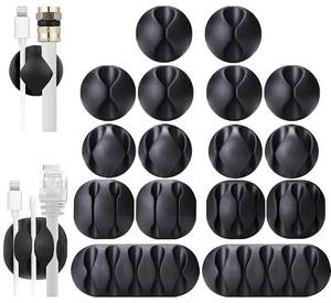 lot 20135 image: OHill 16-Pack Black Cord Organizer - Adhesive Cable Clips Holder for Desk, Wall, Car - Wire Management Clips for iPhone Charger, USB, Computer Cables -Cord Keepers with Strong Sticky Backing