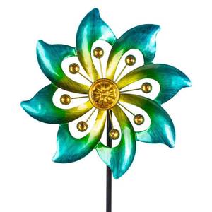 lot 20137 image: DREAMYSOUL Metal Garden Pinwheels, 9.6in Dia40in H Kinetic Wind Spinners, Outdoor Spinners for Yard and Garden Art Lawn Decor (Cyan)