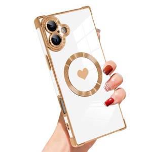 lot 20148 image: SAKUULO Case for iPhone 17 Cute Plating CaseCompatible with Magsafe for Women Girls Electroplated Heart Soft TPU Shockproof Camera Protection Bumper Cover for iPhone 17 6.3in,White