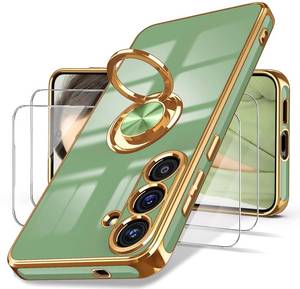 lot 20162 image: Dretal for Samsung Galaxy 25 Plus 5G Case, Screen Protector, 360°Rotatable Ring Holder Magnetic Kickstand,Plated Gold Edge Slim Soft TPU Protective Phone Case Cover for Galaxy 25 (Black)