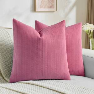 lot 20216 image: FUTEI Pack of 2 Solid Chenille Throw Pillow Covers 20x20 Inch Soft Cozy Wheat Ear Striped Textured Decorative Cushion Cases Modern Farmhouse Accent for Couch Bed Living Room, Hot Pink