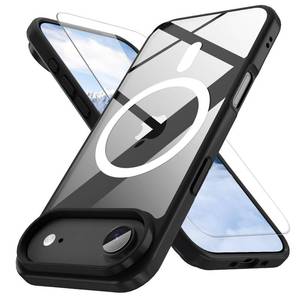 lot 20260 image: PinLiSheng Anti-Yellowing Magnetic for iPhone Air Case with 1 Screen Protector Mil-Grade Drop Protection Compatible with Magsafe Shockproof Slim Transparent Protective Phone Case,Clear Black