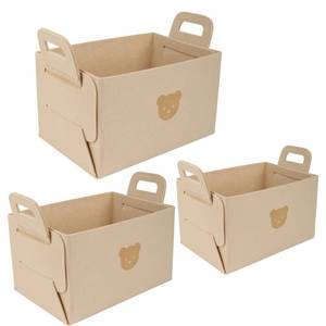 lot 20315 image: 3-Piece Felt Storage Bin Set (Small, Medium, Large) with Bear Design and Handles for Home Organization