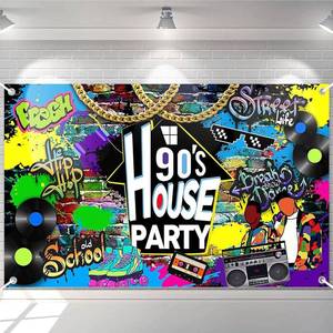 lot 20323 image: Avezano 90s House Party Backdrop Hip Hop Graffiti 90fts Theme House Party Decorations Retro Radio Brick Wall Party Banner (6x3.6ft)