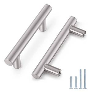 lot 20364 image: Probrico 12 PackBrushed Nickel Modern Cabinet Cupboard Pulls in Brushed Nickel, Stainless Steel Euro Bar Kitchen Cabinet Handle Modern T Bar Dresser Pulls - 3 inch Hole to Hole, 5 inch Overal Length