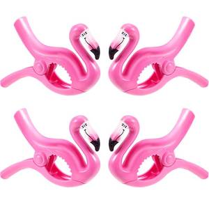 lot 20367 image: Boao 4 Pieces Flamingo Beach Towel Clips Jumbo Size Beach Chair Clips Towel Holder Clothes Hat Pegs for Cruise Pool Patio Holiday Vacations or Daily Use