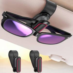 lot 20373 image: Veharvim Sunglass Holder for Car (2 Pack, One-Handed Operation, Gentle and Secure Hold, Silicone Padded, Universal Fits Sunglass and Car Visor) - Sunglasses Clip for Car Visor (Black and Red, 2 Pack)