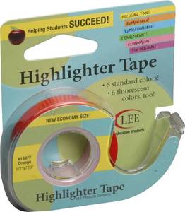 lot 20376 image: Lee Products Co. 12-Inch Wide 720-Inch Long Removable Highlighter Tape, Economy Size with Refillable Dispenser, Orange (13977)