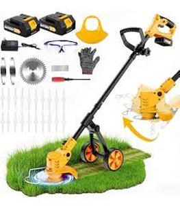 Cordless Grass Trimmer with Wheeled Base and Accessories
