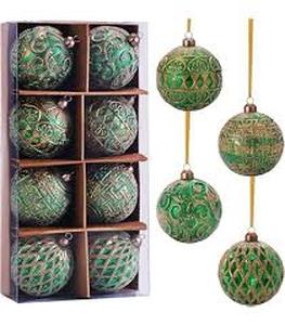 lot 5312 image: Set of 8 Decorative Ornament Balls Green Gold LPN PM FN468 7453