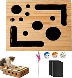 lot 6111 image: Wooden Ball Run Maze Toy with Multiple Holes and Ramps