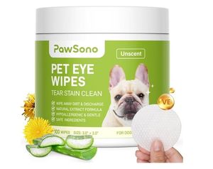lot 2101 image: Eye Wipes for Dogs & Cats, Hypoallergenic Dog Eye Wipes Cleaner, Natural Cleaning Grooming Pet Wipes Gently Remove Tear Stain, Eye Debris, Discharge, Mucus, Non-Irritating, Unscent, 100 pcs - Retail $8
