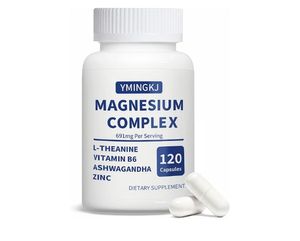 lot 2108 image: Magnesium Complex Supplement 350 mg - 120 Capsules - with Glycinate L-Theanine Ashwagandha & Zinc, Vegan - 60 Servings - Retail $18