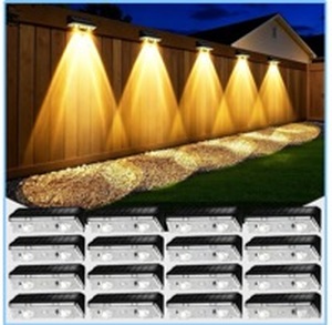 lot 2121 image: KEILAIMO Solar Fence Lights Outdoor, IP65 Waterproof Fence Lights Solar Powered with Ultra-Bright LED Lens, 9 Color Modes, 12 Hours Steady Glow for DeckBackyardPatioPoolWall - 16 Pack, Coal Black - Retail $25