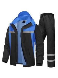 lot 2157 image: Men&Women Rain Suit High Visibility Reflective Work Rain Jacket Pants for All Sport Farm Fishing Motorcycle, Hi-vis BlackRoyal-blue-n, Large - Retail $53