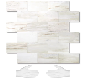 lot 2164 image: STICKGOO 10-Sheet Subway Tile Peel and Stick Backsplash, Seamless Design Polished Eurasia Beige Kitchen Backsplash Wall Tiles, Glossy Surface Waterproof Stick on Tile for Bathroom, RV, Fireplace - Retail $44