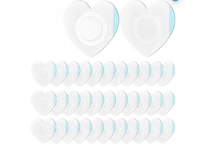 lot 2210 image: 2 pack 30 Pcs Disposable Castor Oil Patches,Spunlace Absorbent Wrap,Highly Absorbent,Leak-Proof,Self-Adhesive,No Wash,Breathable(Oil Not Included) (Heart Shape,White) - Retail $12