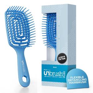 lot 2238 image: FHI Heat UNbrush Flex Detangling Brush Ultra-Flexible, Pain-Free Hair Brush Detangler with DuoFlex Anti-Static Bristles for Removing Tangles, Massaging Scalp &amp Faster Styling - Blue - Retail $13