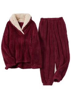 lot 2288 image: Fenclushy Womens Fluffy Loungewear Sleepwear Lounge Casual Pajamas Sets Loose Long Sleeve Fleece Pullover and Pants Set(01Red,L) - Retail $40