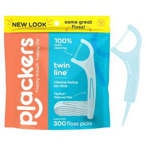 lot 2296 image: Plackers Twin Line Dental Floss Picks  Dual-Line Tuffloss  Cool Mint Flavor  300 Count - Retail $17
